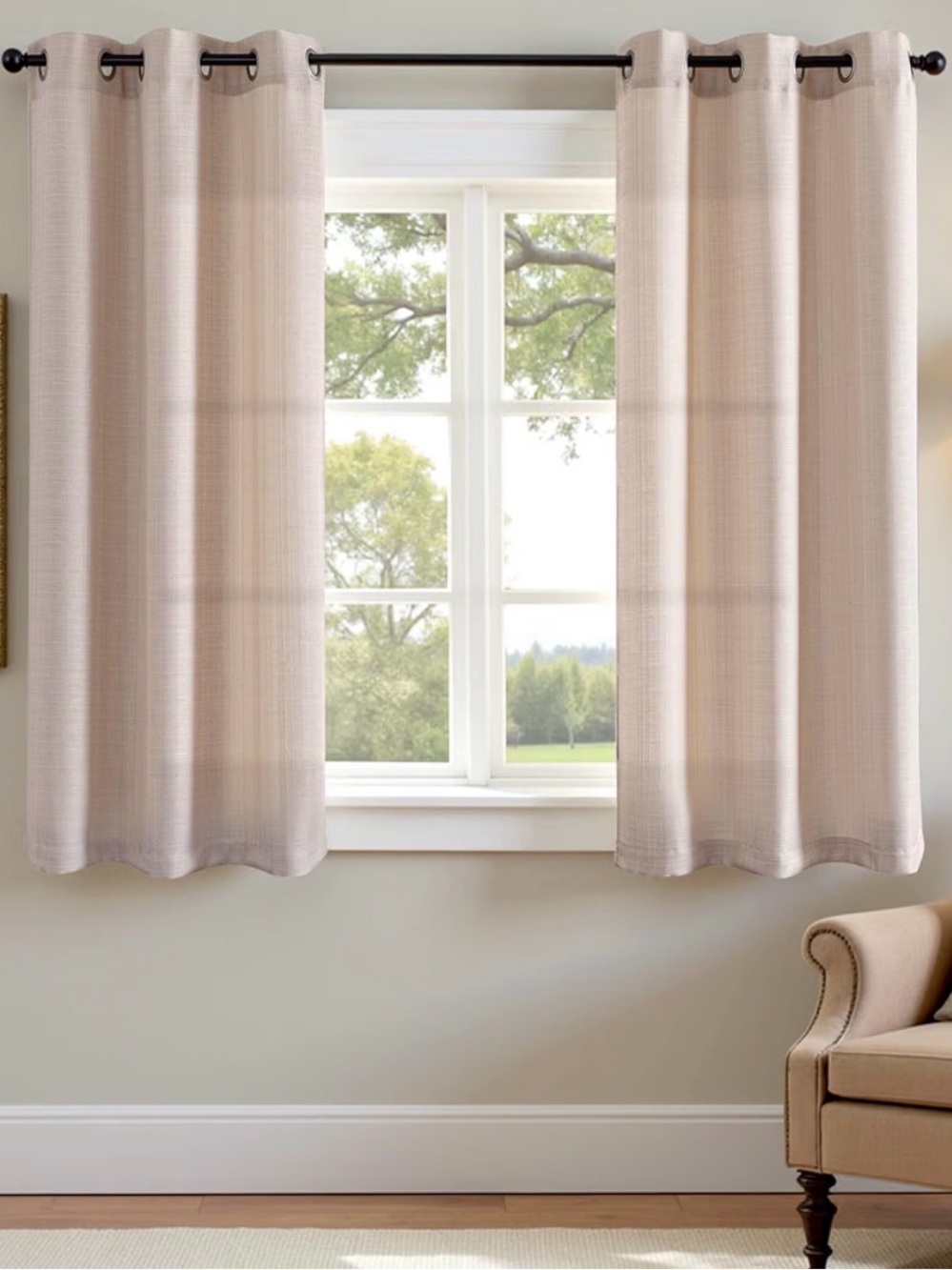 jinchan Taupe Linen Textured Curtains 63 Inch Length x 38 W - 2 Panels ITEM2699